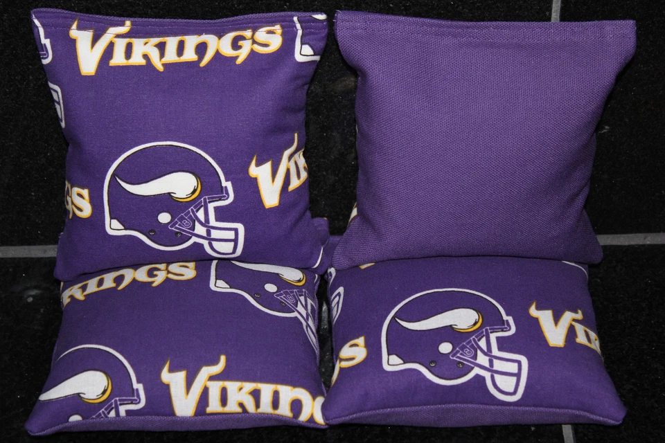 MINNESOTA VIKINGS 4 BOLSA DE FRIJOLES CORNHOLE BOLSA DE LANZAMIENTO Calidad NFL ¡Hecha a mano!  Foto 1 de 1