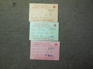 Lote de 3 tarjetas del club de servicio Southport N.C. de la Cruz Roja Americana de la Segunda Guerra Mundial 1943 USO - Imagen 1 de 5