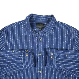 Banana Republic Shirt Men’s XL Linen Untucked Fit Blue Indigo Striped Button Up - Picture 1 of 6