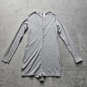 Pink Victoria's Secret Spill-The-Tea Romper M Henley Heather Gray Sleepwear New - Picture 1 of 16