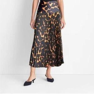 Future Collective Women’s 2X Pleated Maxi Skirt Brown Black Tortoise Shell Print - Picture 1 of 5