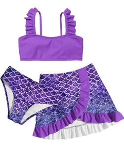 Girls Bathing Suits 3 Piece Swimsuit Summer Bikini Tankini Sets with Cover Skirt - Picture 1 of 7