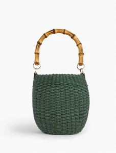 Bamboo Handle Straw Bucket Bag at Talbots, NWT $179, color OLIVE GROVE - Picture 1 of 5