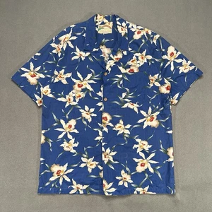 Paradise Found Shirt Blue Medium Orchid Floral Button Aloha Hawaii Vacation VTG - Picture 1 of 7