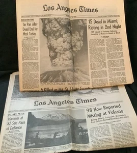 2 Giornali Los Angeles Times Mt St Helens ERUZIONE VULCANO - 19 e 21 maggio 1980 - Foto 1 di 4