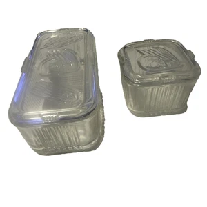Set of 2 Vintage Federal Glass Refrigerator Dishes Ribbed Vegetable Design - Picture 1 of 5