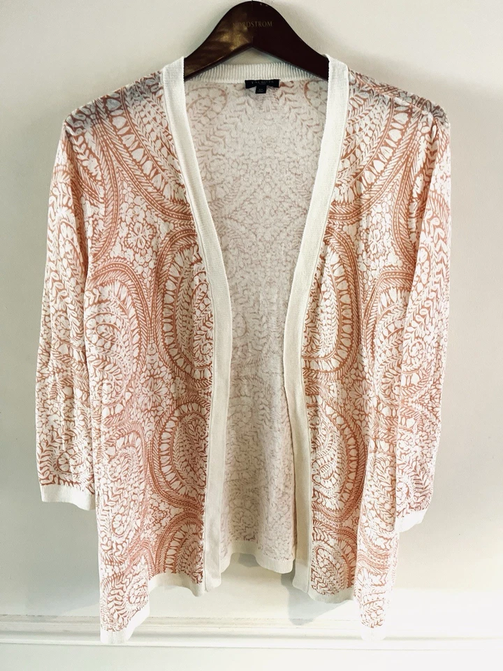 Cardigã feminino Talbots suéter tamanho 2X frente aberta linho algodão paisley floral - Imagem 1 de 4