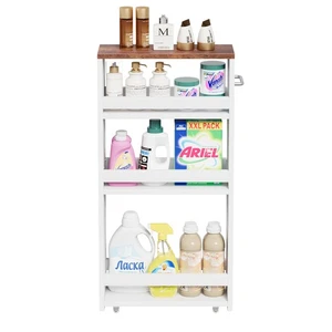 Utility Slim Storage Cart 4 Tier Small Rolling Kitchen Laundry Room Cart White - Picture 1 of 24