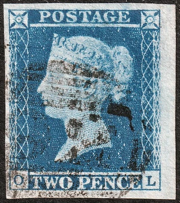 1841 SG14 2d СИНЯЯ ПЛАСТИНА 4 ОЧЕНЬ ТОНКАЯ Б/У 4 БОЛЬШИХ ПОЛЯ МАРГИНАЛЬНЫЕ (OL) - Изображение 1 из 2