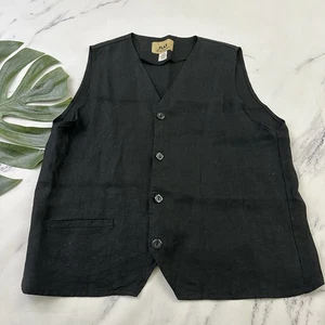 Flachs Damen Trägertop Größe L schwarz Leinen Knopfleiste ärmellos kastig Lagenlook - Bild 1 von 9