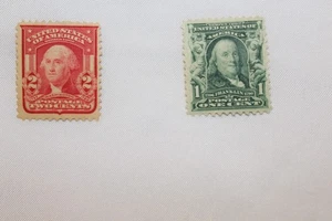 Raro Juego Rojo George Washington 1903 y Verde Benjamin Franklin 1903 (Sin Usar) - Imagen 1 de 8