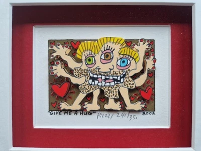 James Rizzi 3D Handsigniert Original Mini Give Me a Hug 2002  Gerahmt Cert - Bild 1 von 4