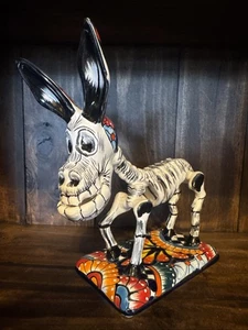 Talavera Mexican Day of the Dead Skeleton Figure Pottery Donkey Folk Art 10” - Picture 1 of 7