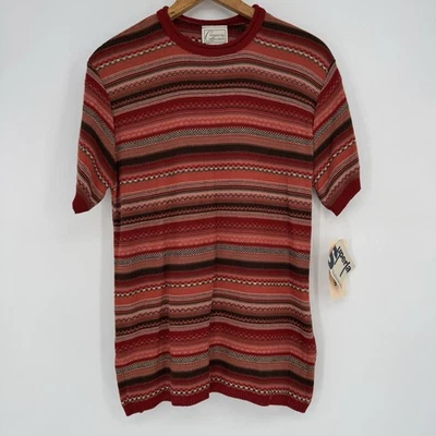 90s Vintage Short Sleeve Sweater Women’s Small Red Knit Striped Southwestern New - Image 1 of 4