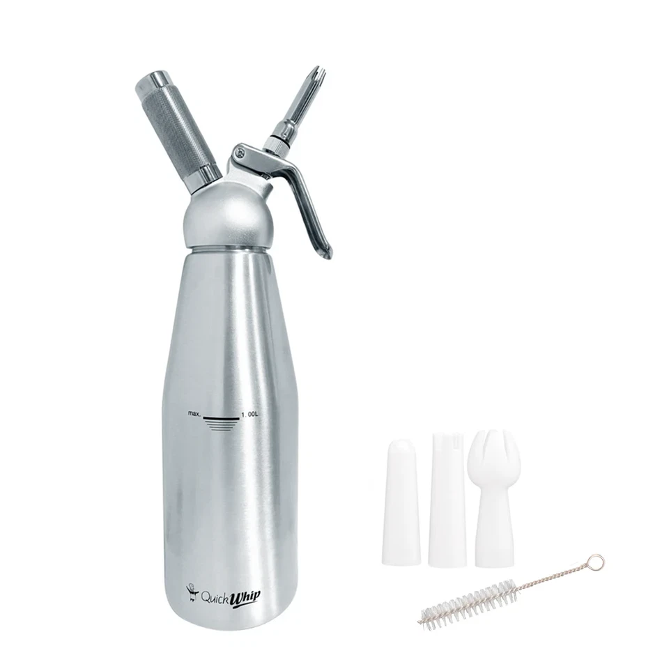 Dispensador de crema batida QuickWhip Pro de 1 litro todo metal con 3 puntas decorativas Foto 1 de 1