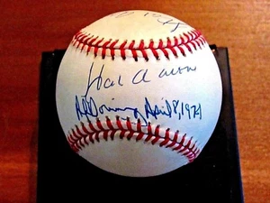 HANK AARON AL DOWNING RUTH HR RECORD 715 3X SIGNED AUTO VINTAGE ONL BASEBALL JSA - Picture 1 of 4