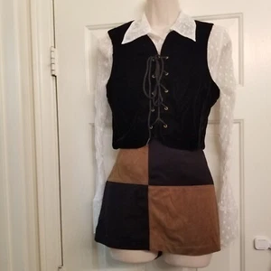 Conjunto de 3 artículos Blanco Elástico Encaje LS Top Negro Marrón Falda Cuadrada y Chaleco de Terciopelo Talla - Imagen 1 de 16