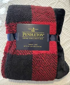 New PENDLETON Black & Red BUFFALO PLAID Plush Soft Sherpa THROW BLANKET 50x70 In - Picture 1 of 4