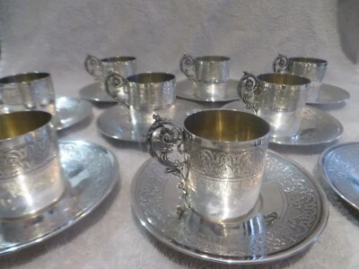 Magnífico raro 1900 francés 950 plata 9 tazas de café 9cl Luis XIV San Puiforcat Foto 1 de 4
