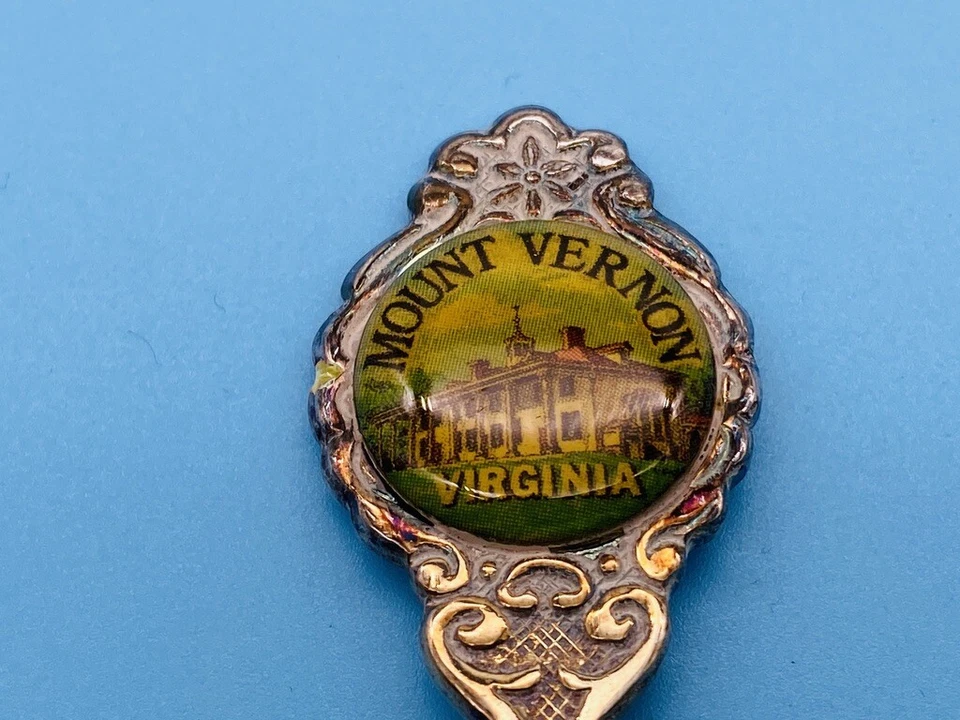 Cuchara de recuerdo vintage plateada de 4-1/2" Mount Vernon Virginia Roses Smiles  Foto 1 de 4
