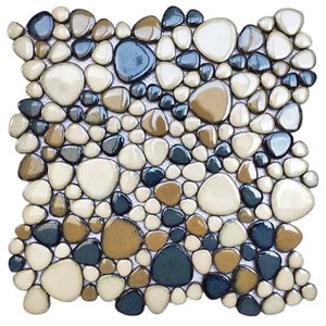 5 Sheets Porcelain Pebble Tile for Shower Floor, Glazed Pebble Mosaic Tiles - Picture 1 of 10