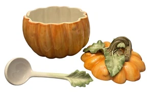 Vintage Fitz and Floyd Harvest Garten Kürbis Suppenterrine mit Deckel & Schöpfkelle 5 Quart - Bild 1 von 9