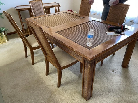 Vintage MCM Rattan and Bamboo dining room set with china cabinet and buffet Cover