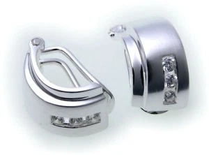 Pendientes de mujer plegables plata 925 clip de circonita parcialmente mate plata de ley - Imagen 1 de 2