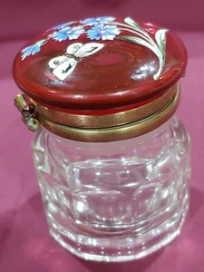 Foster & Bailey STYLE Inkwell Antique Inkpot Jar American Glass Enamel cranberry - Picture 1 of 8