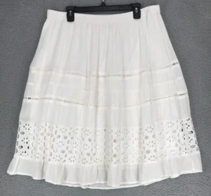 Studio West Apparel Midi Rock Gr. XL Ösen Spitze gefüttert Boho Viskose weiß - Bild 1 von 9