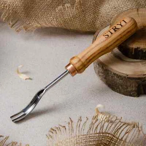 Short bent gouge for woodcarving, Fine Woodcarving Tool STRYI Forget Steel Tools - Picture 1 of 9