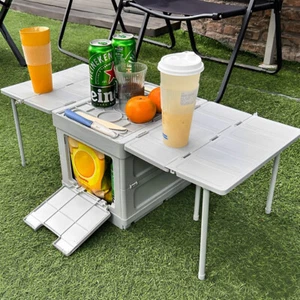 2 IN 1 Large BBQ Fishing Camping Table Outdoor Picnic Folding Storage Box Beach - Picture 1 of 14