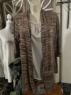 White Stag Women’s 2X, 18W/20W Sweater w/ Built-In Shirt Brown Tan 3/4 Sleeves - Image 1 of 4