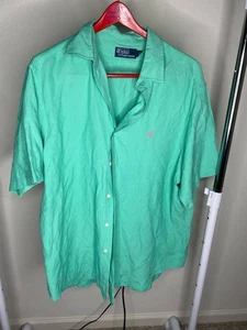 Polo Ralph Lauren Hemd Herren XL Grün Seide Leinenmischung Kurzarm Knopfleiste - Bild 1 von 7