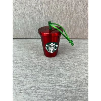 Starbucks 2016 Rojo Metálico Taza Fría Vacaciones Navidad Adorno Estaño Metal Pajita Foto 1 de 4