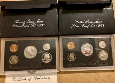 1997 S  & 1998 S Silver Proof Coin Sets Box & COA Beautiful Cameos - Image 1 of 4