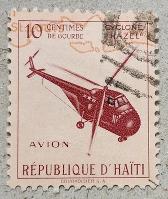 HAITI 🇭🇹 CYCLONE HAZEL AIRMAIL STAMP / 10 CENTIMES DE GOURDE / 1955 - Image 1 of 2