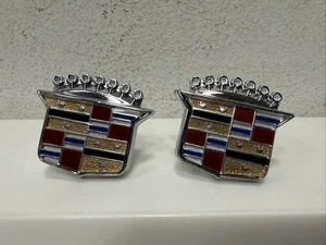 Pair of OEM 1980-1996 Cadillac Models CHROME Crest Roof Ornament Emblems - Picture 1 of 4