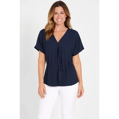 Vince Camuto Top Women's S Navy Short Sleeve Pullover  Snap Front Closure - Image 1 of 4
