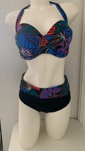 Fantasie Monte Cristi UK 38F Wired Pad Bandeau Halter Bikini & XL Deep Bottom - Picture 1 of 14