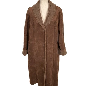 Manteau Lands End femme 3X 24W-26W marron vegan daim faux peau de mouton long - Photo 1/11