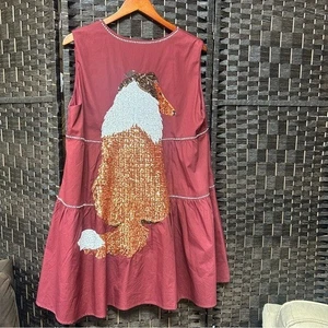 Queen of Sparkles Dog sequin dress size large burgundy lined made of cotton - Picture 1 of 11