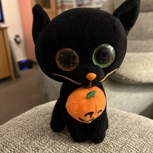 Sehr guter Zustand Ty Beanie Boos Schatten Halloween Katze grün orange Augen Kürbis 6 Zoll TOP - Bild 1 von 5