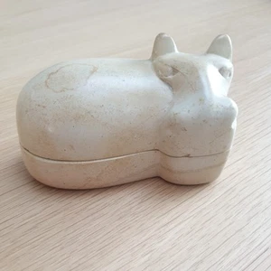 Hand Carved Soap Stone Hippo Jewellery Box Trinket Box Pink Natural Stone - Picture 1 of 7