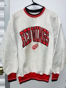 Vtg NHL Detroit Red Wings Embroidered Heavyweight USA Made Sz LG Gry Sweatshirt - Picture 1 of 19