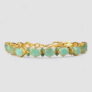 Pulseras de jade hechas a mano con esmeralda colombiana de plata de ley 925 chapadas en oro de 24K - Imagen 1 de 11