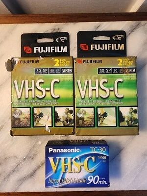 Paquete de 4 películas Fuji VHS-C Panasonic VHS-C 1 paquete alto grado 30 minutos SP/90 EP 5 lote Foto 1 de 4