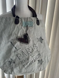 Tote - Paris large canvas tote bag Paris New York London Boho Hippy Purse - Picture 1 of 7