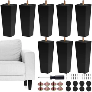 TURSTIN Set of 8 Furniture Legs 6 Inch Square Solid Wood Couch Legs Replaceme... - Picture 1 of 7