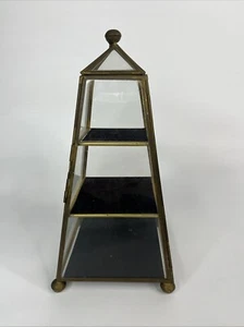 Vintage 9" Tall Brass and Glass 3 Shelf Pyramid Display Case Curio Unique - Picture 1 of 4